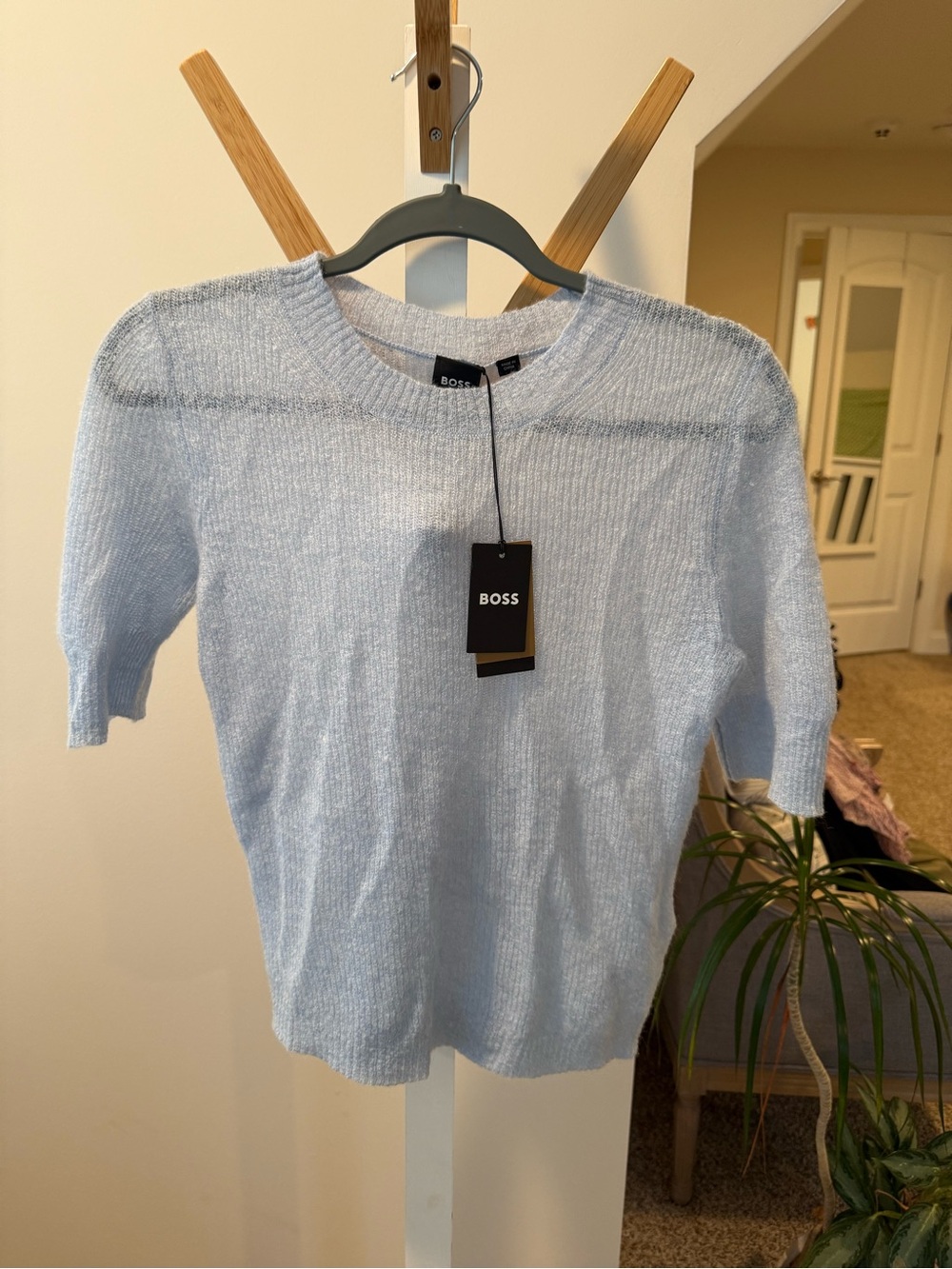 Boss Pale Blue Short-Sleeve Crewneck Sweater